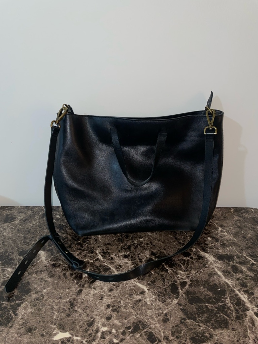 Madewell Black Leather Crossbody Tote Bag